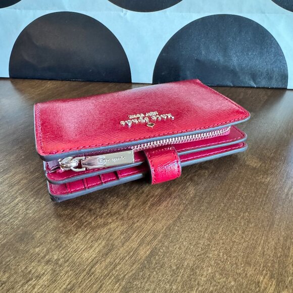 Kate Spade New York Madison Medium Bifold Wallet Textured Patent Leather Red Jam - Picture 2 of 6